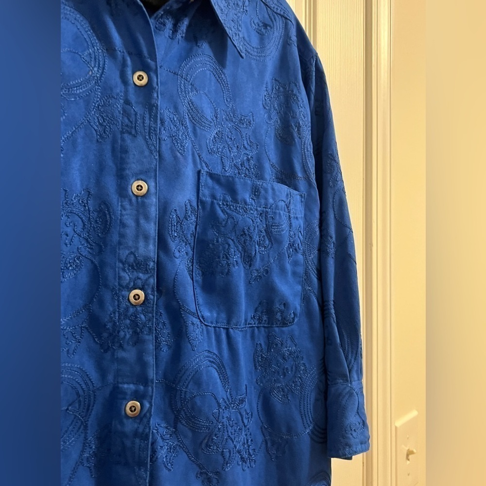 Vintage Chico’s Design Button Down Floral Embroidered Shirt Jacket Size 2 - Picture 3 of 11